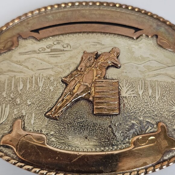 Vtg Comstock German Silver Belt Buckle Bronc Rider Rodeo Cowboy Barrel Racing - Picture 3 of 13